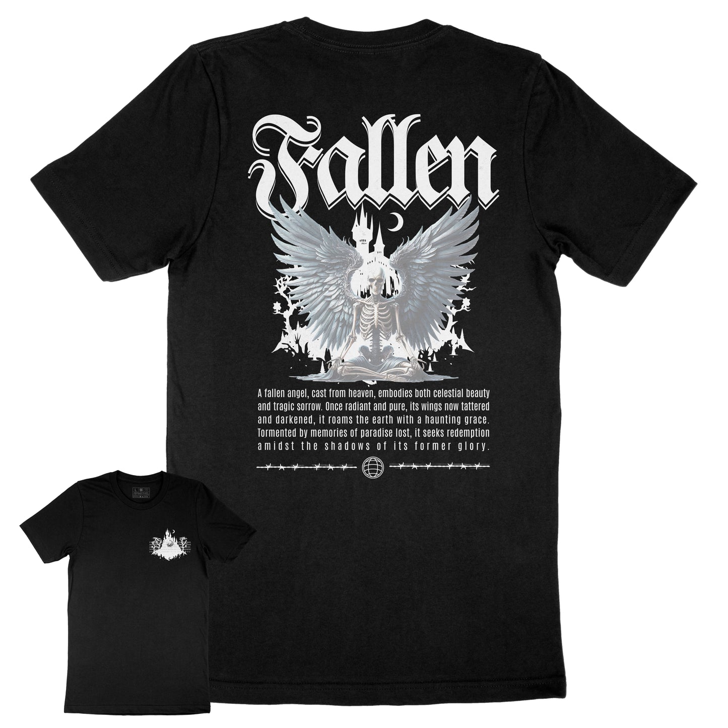 Fallen Angel Back Front Print Illustration Slogan Letter Graphic T-shirt