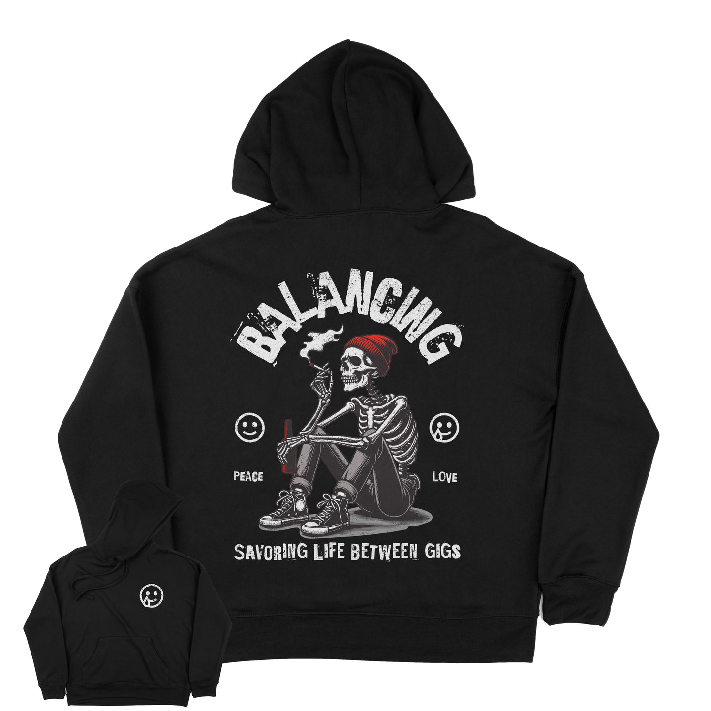 Streetwear Urban Grunge Skeleton Graphic Back Front Print Hoodie