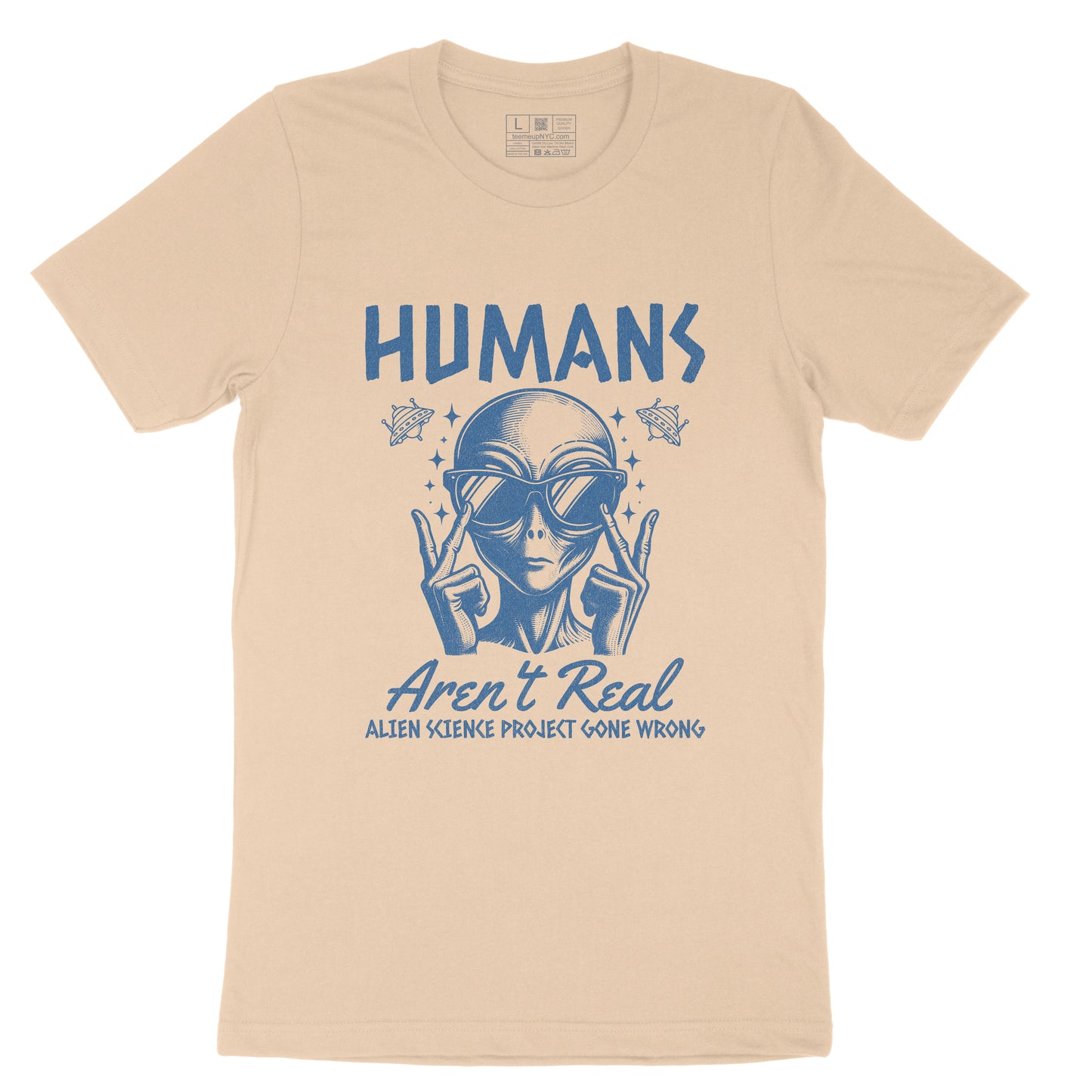 Humans Aren't Real Funny Cartoon Graphic Print T-shirt