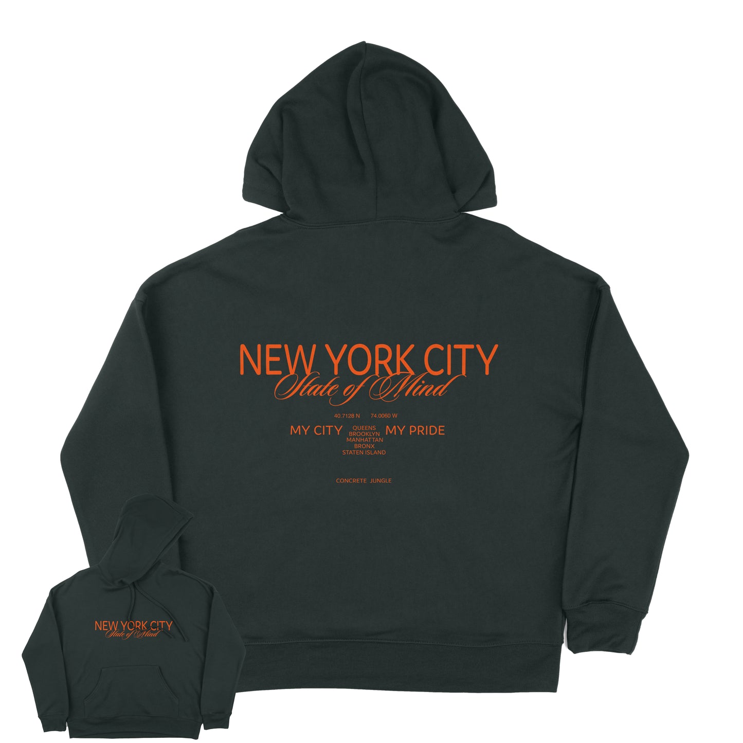 New York City State of Mind Front Back Typography Graphic Print Design Hoodie