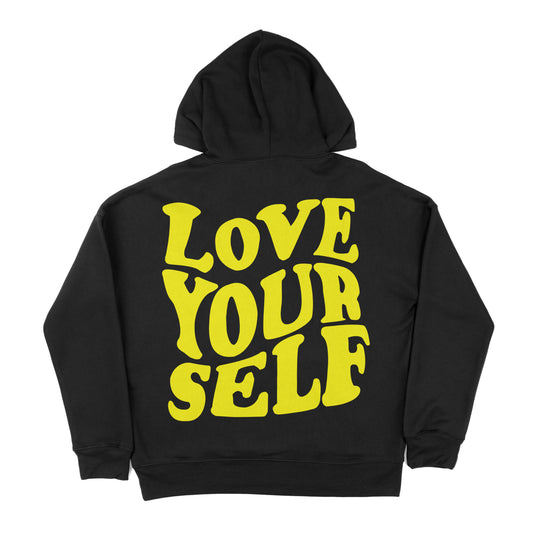 Uplifting Black Hoodie Positive Quote Large Letter Slogan Graphic Back Print