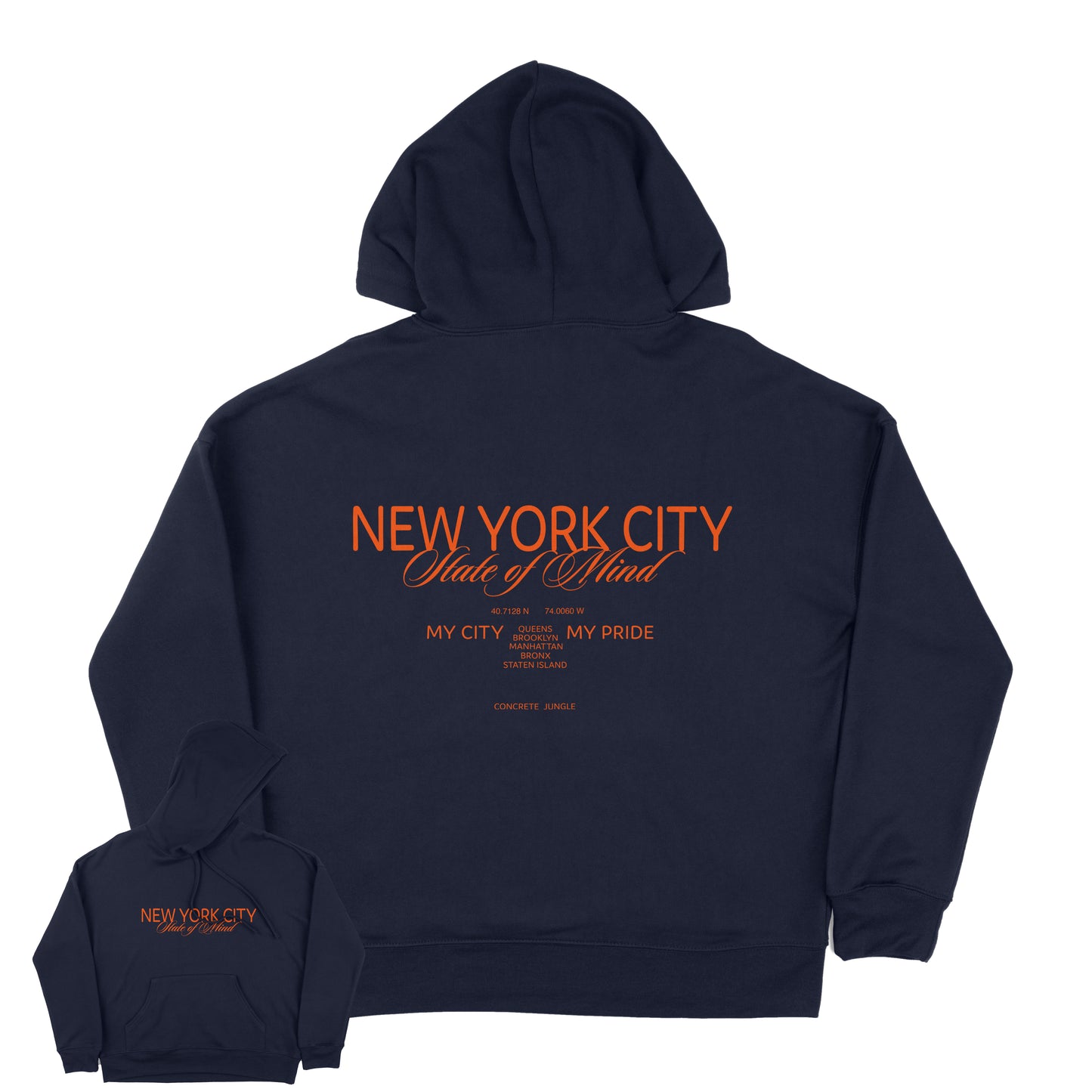 New York City State of Mind Front Back Typography Graphic Print Design Hoodie