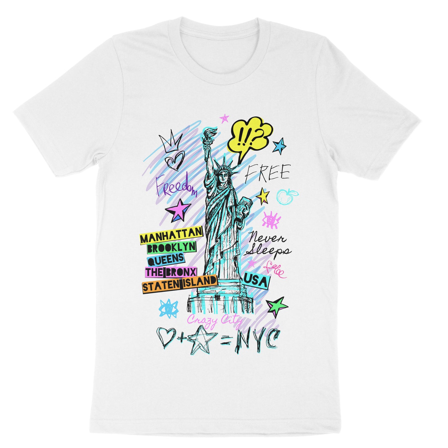 Trendy Cartoon Illustration New York City Graphic Print T-shirt